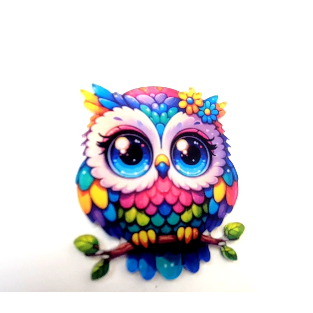 Owl Cartoon Brooch Pink Blue Big Eyes Animal Print Bird Costume Jewelry New